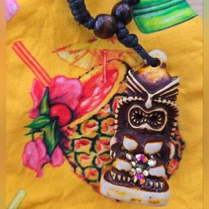 🗿💎 "Forbidden Idol" "Tiki" Carved Resin Pendant With Jewels